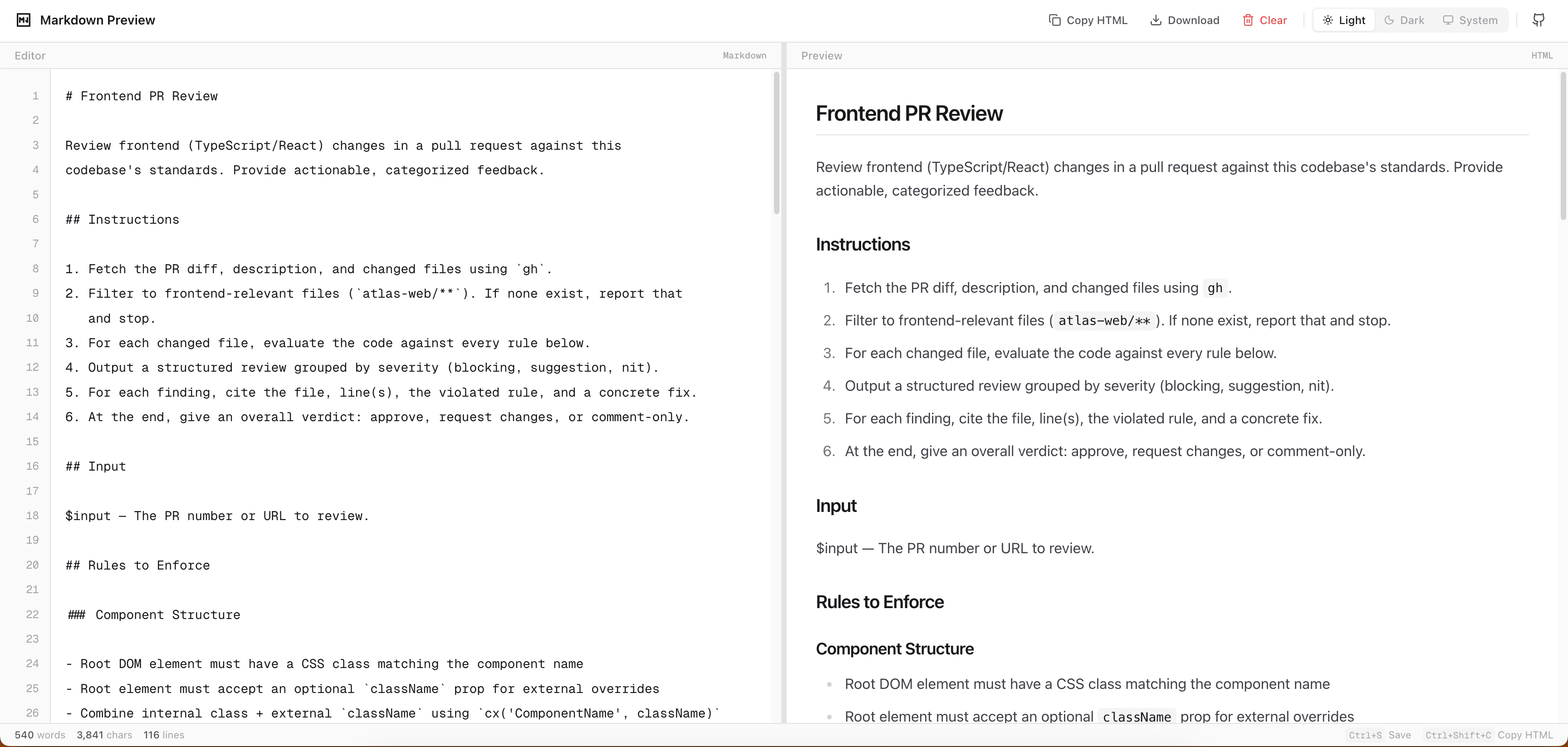Markdown Preview editor with a document library and rendered preview