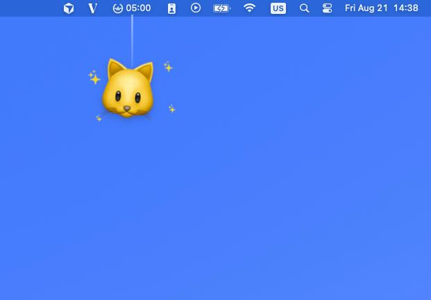 Cat celebration animation appearing below the macOS menu bar
