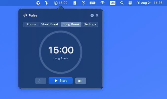 Pulse Pomodoro long break ready to start